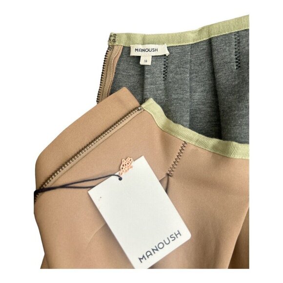 Manoush Neoprene Pleated A-Line Skirt Tan/ Black Scalloped Edges Sz 38 FR (US 6) - Picture 7 of 11